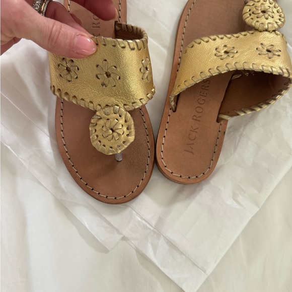 Jack Rogers Gold Brown Sandals with Whipstitch Design - Picture 2 of 6